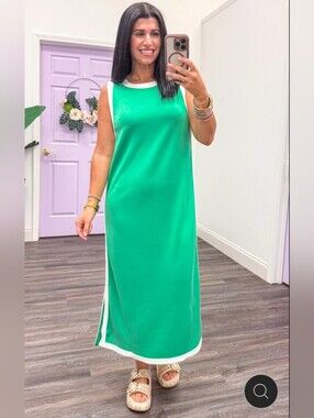 Entro Bright Green Sleeveless Maxi Dress with White Trim